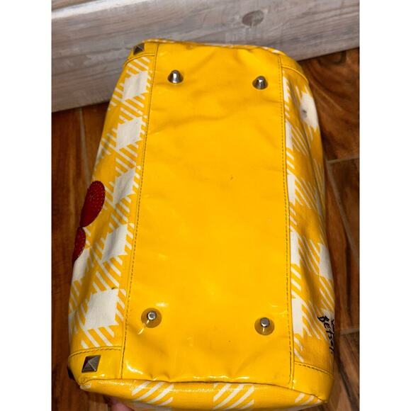 Betsey Johnson yellow Plaid Cherry Sequin tote Purse betseyville - Picture 6 of 16